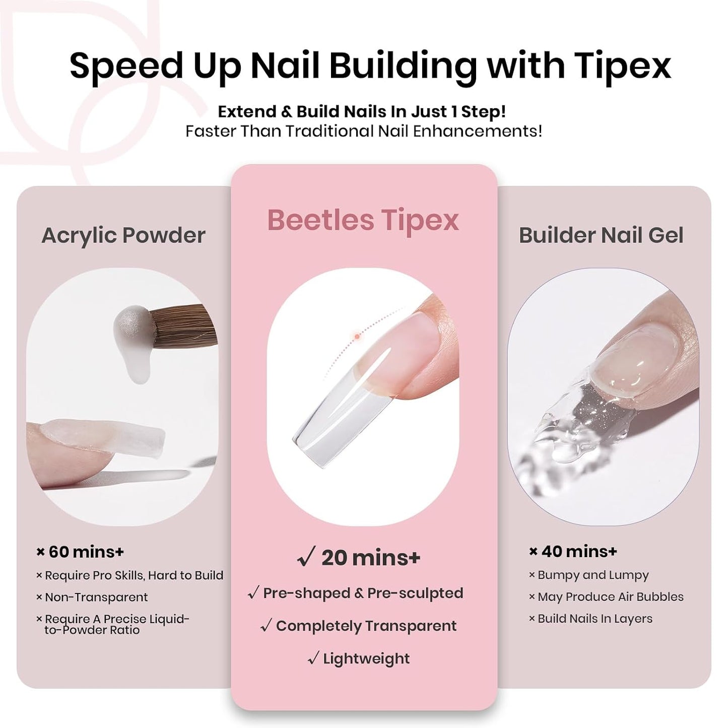 Beetles Instant Apex Nail Tips - Long Square Acrylic Tips | 512pcs, 16 Sizes (00–14) for DIY Salon Extensions
