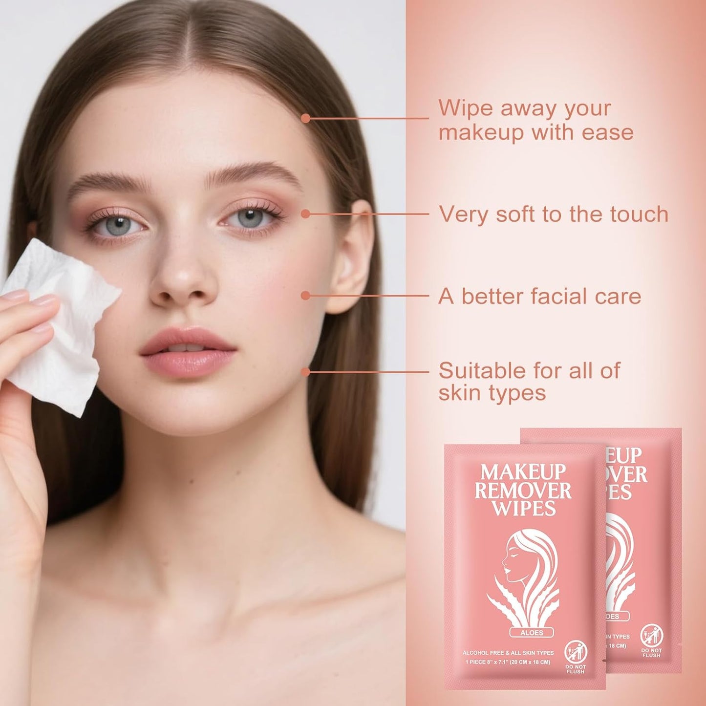 Makeup Remover Wipes - Individually Wrapped Facial Cleansing Towelettes | Bulk Disposable Cloths for Oil & Dirt Removal (100 Pack)