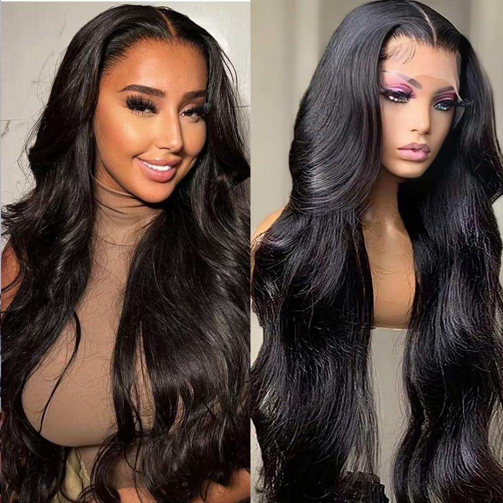 Juicqui 30 inch 13x6 Body Wave Lace Front Wigs Human Hair 200% Density Pre-Plucked Hairline HD Transparent Lace No Tangle No Shedding Suit for Daily Party Wedding Birthday Triple Lifespan 3X