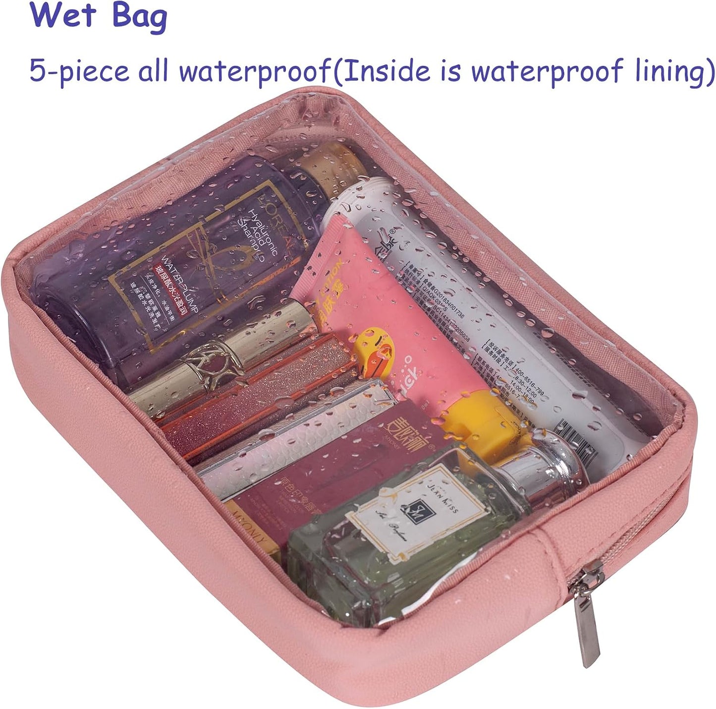 TSA Approved 5-Piece Diaper Bag Organizer Set - Clear Waterproof TPU Travel Packing Cubes for Baby (Pink Leather)