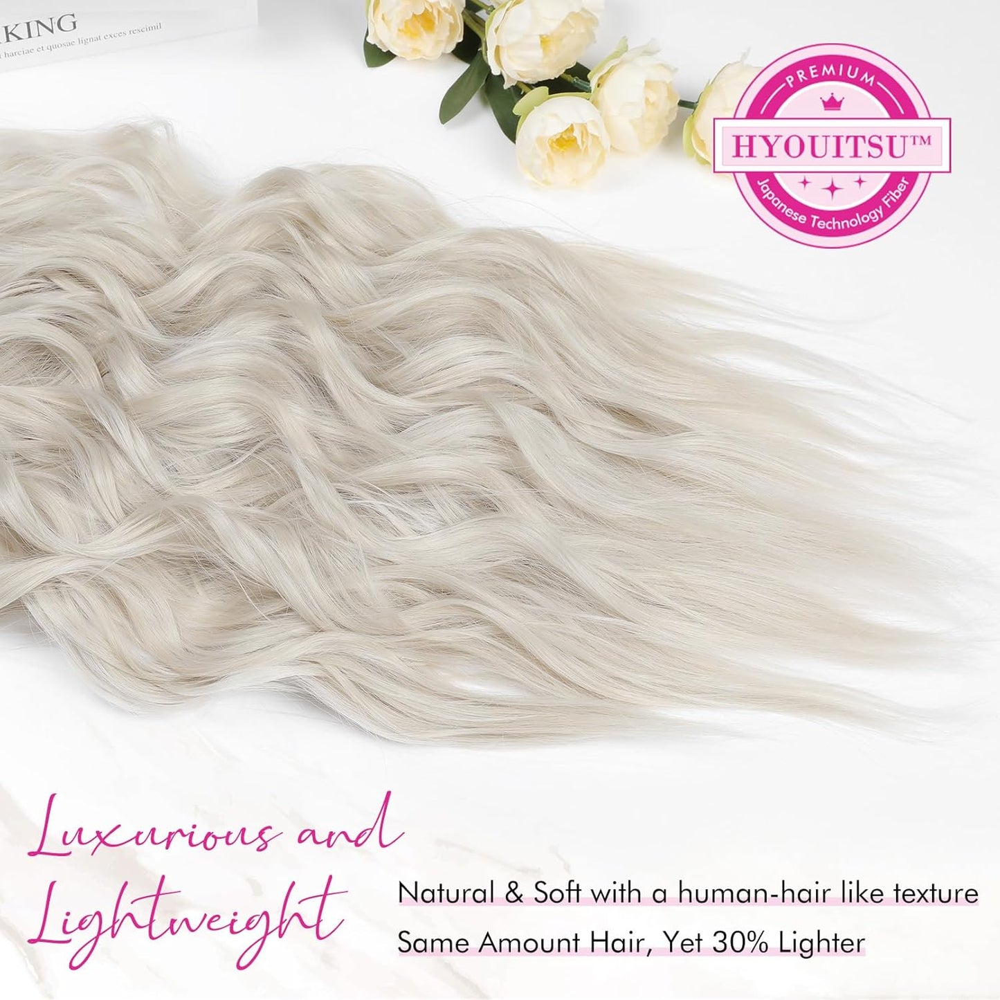 Clip-In Hair Extensions - 24" Thick Blonde Beach Waves | Soft Invisible Lace Weft for Women - Platinum