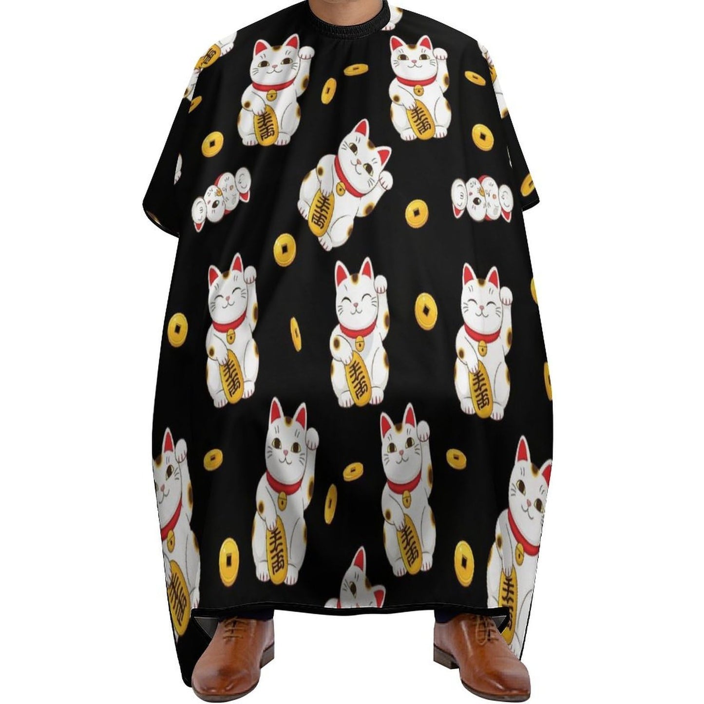 Women's Professional Hair Cutting Cape with Adjustable, Japanese Lucky Cat Kitten Cats Black Closure Barber Cape