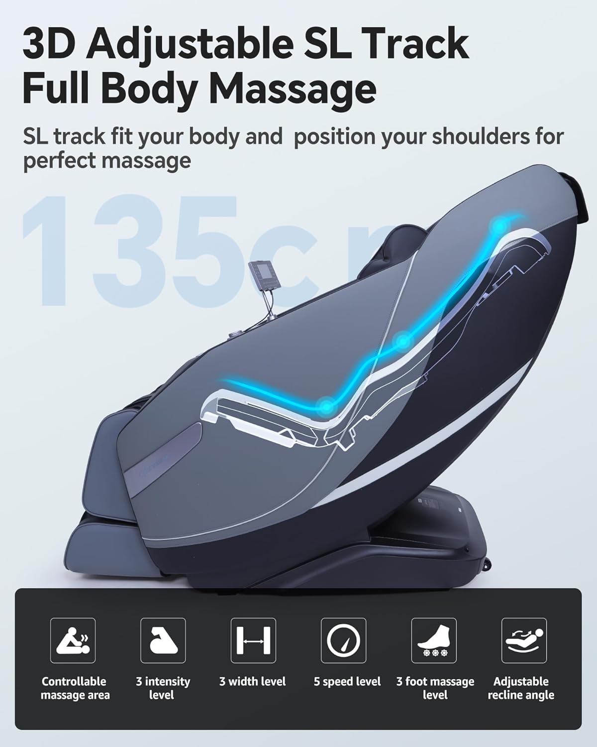 Full Body Massage Chair - 3D SL-Track Shiatsu with Rocking Sleep Mode, Upgraded Calf & Knee Massage for Tall Users | Wireless Charging, Black
