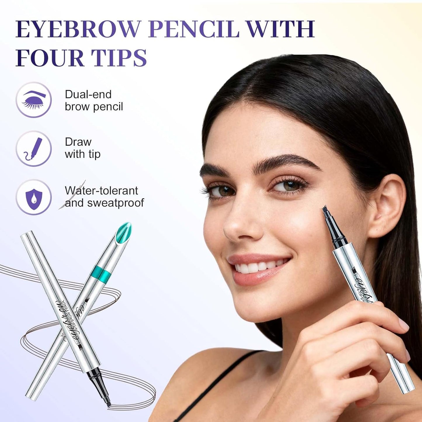Microblading Eyebrow Pen - Waterproof 4-Tip Eyebrow Pencil for Fine Stroke Contouring | Long-Lasting Dark Brown