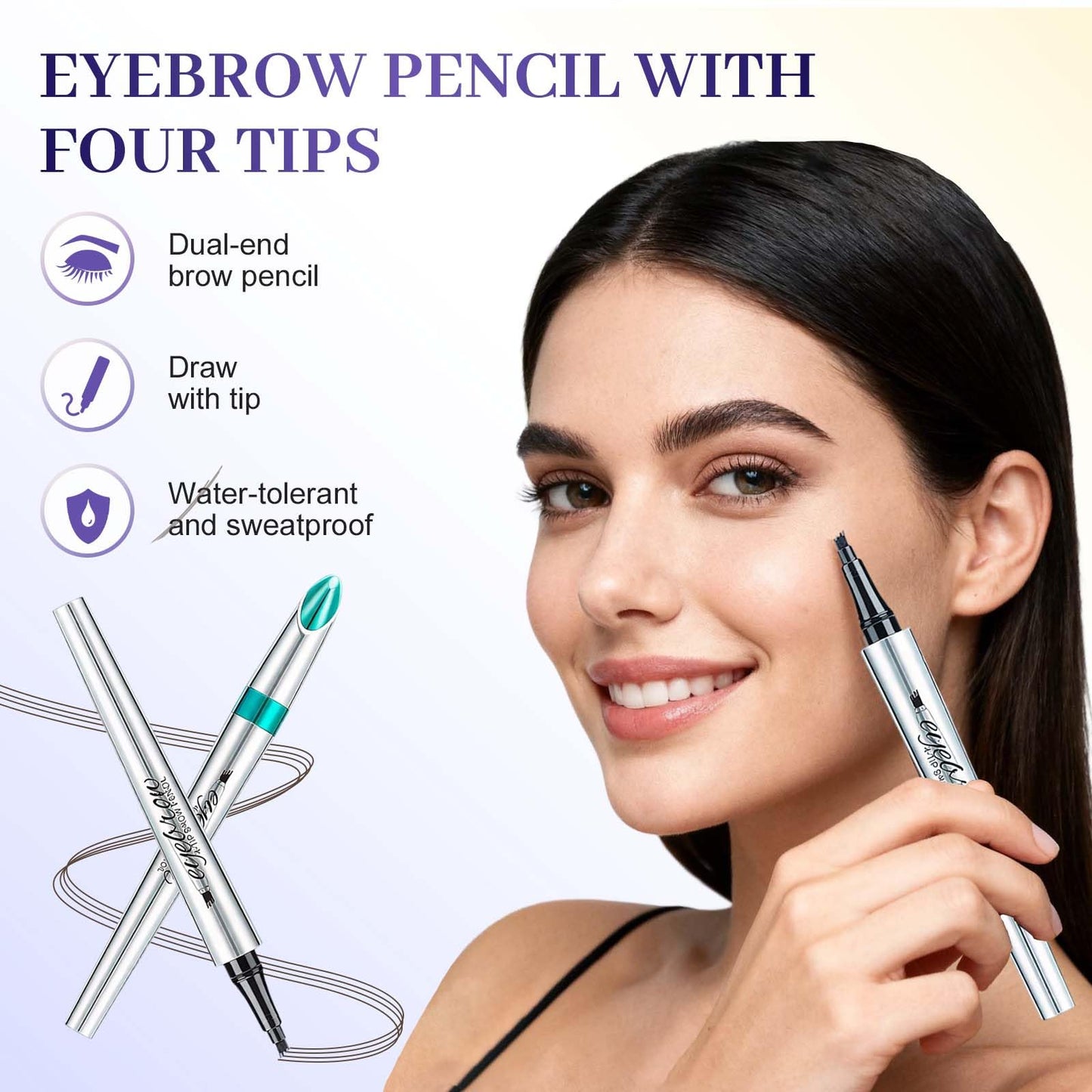 Microblading Eyebrow Pen, 2025 New Waterproof Eyebrow Pencil, Eye Brow Pen with 4 Tip, Premium Natural Magic Eyebrow Makeup Fine Stroke Contouring Pencil Long-Lasting Stay on All Day (Smoke grey)