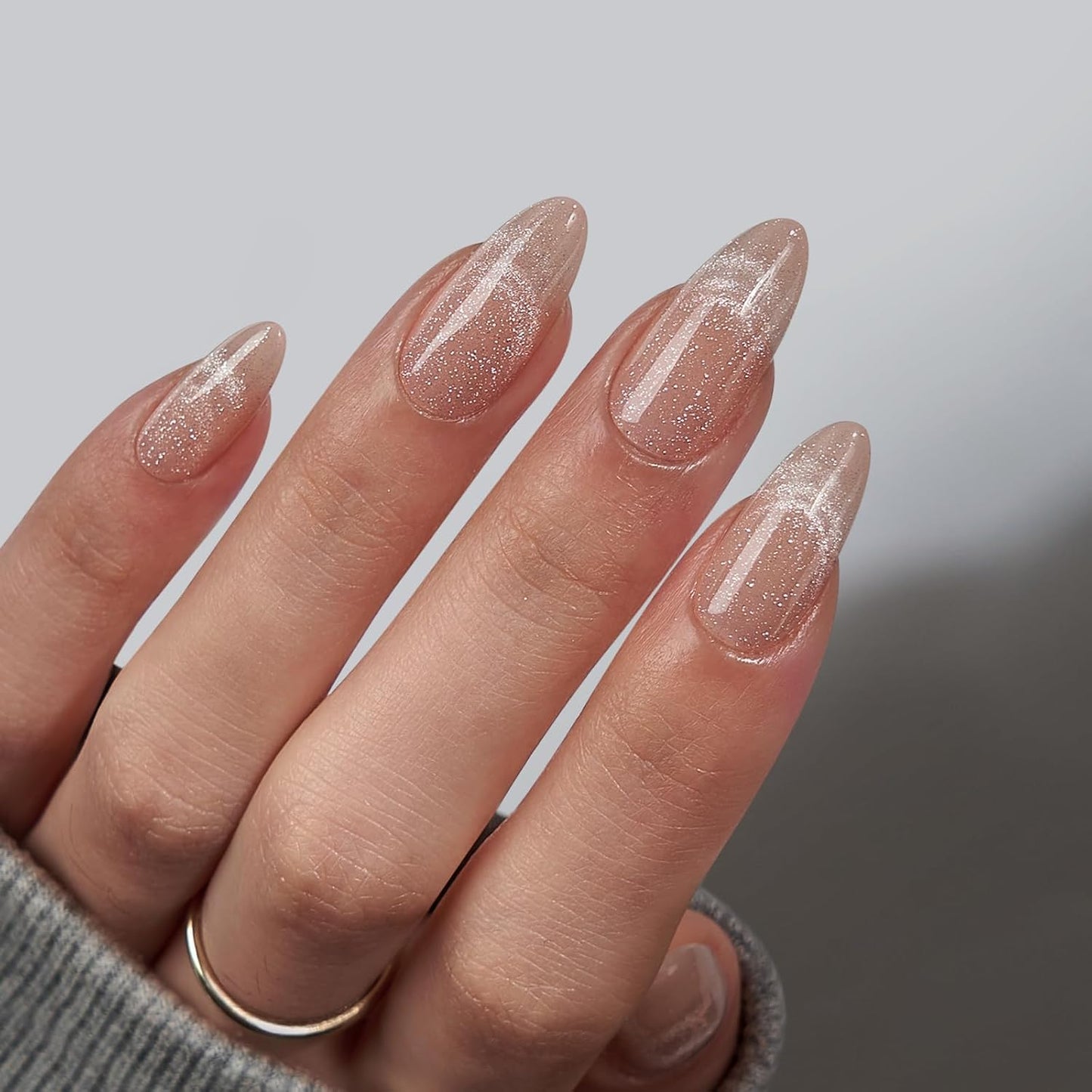 Press On Nails - Chrome Cat Eye Almond Design | 32 Piece Soft Gel Nail Kit in 16 Sizes