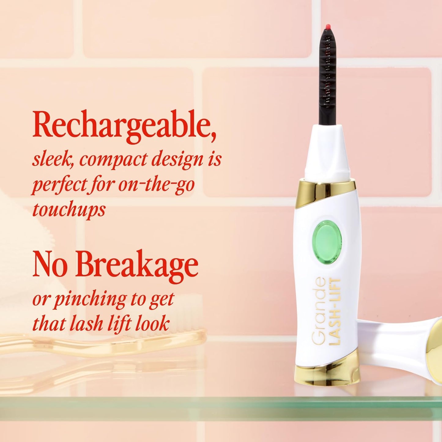 Grande Cosmetics Heated Lash Curler - Rechargeable & Travel-Friendly | 2 Heat Settings, White