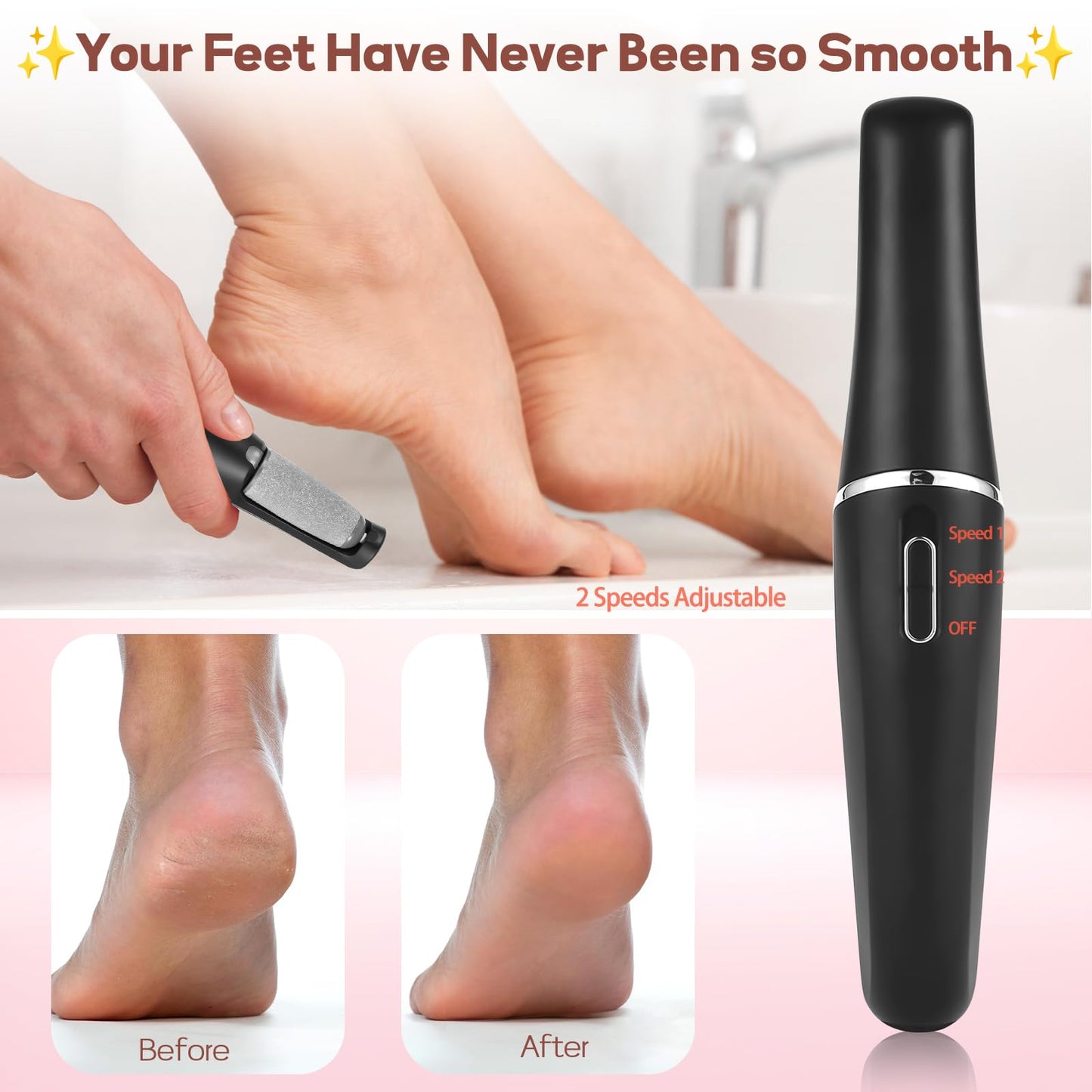 Electric Foot Callus Remover, Callus Remover for Feet Rechargeable Portable Pedicure Tools, Foot Grinder Smooth Pedicure Wand for Feet Care, Removes Dry Hard & Dead Skin Ideal Gift -Black