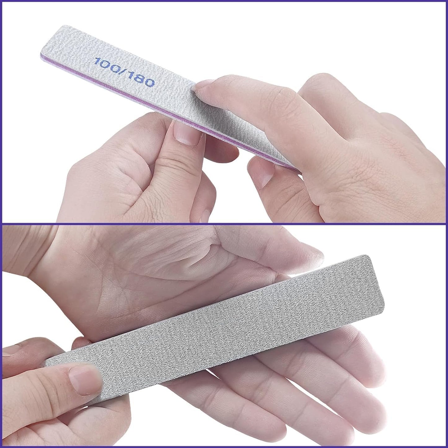 Nail Files - 12 Pack 100/180 Grit Emery Boards for Natural & Acrylic Nails | Double-Sided Reusable Manicure Tools in Gray