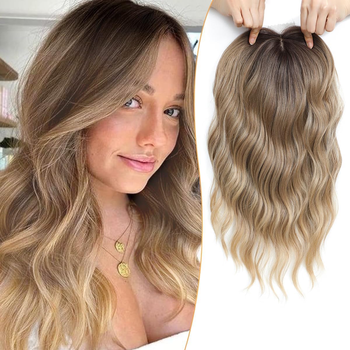 Hair Topper for Women - 16 Inch Natural-Looking Synthetic Hairpiece with Soft Volume & Secure Clips