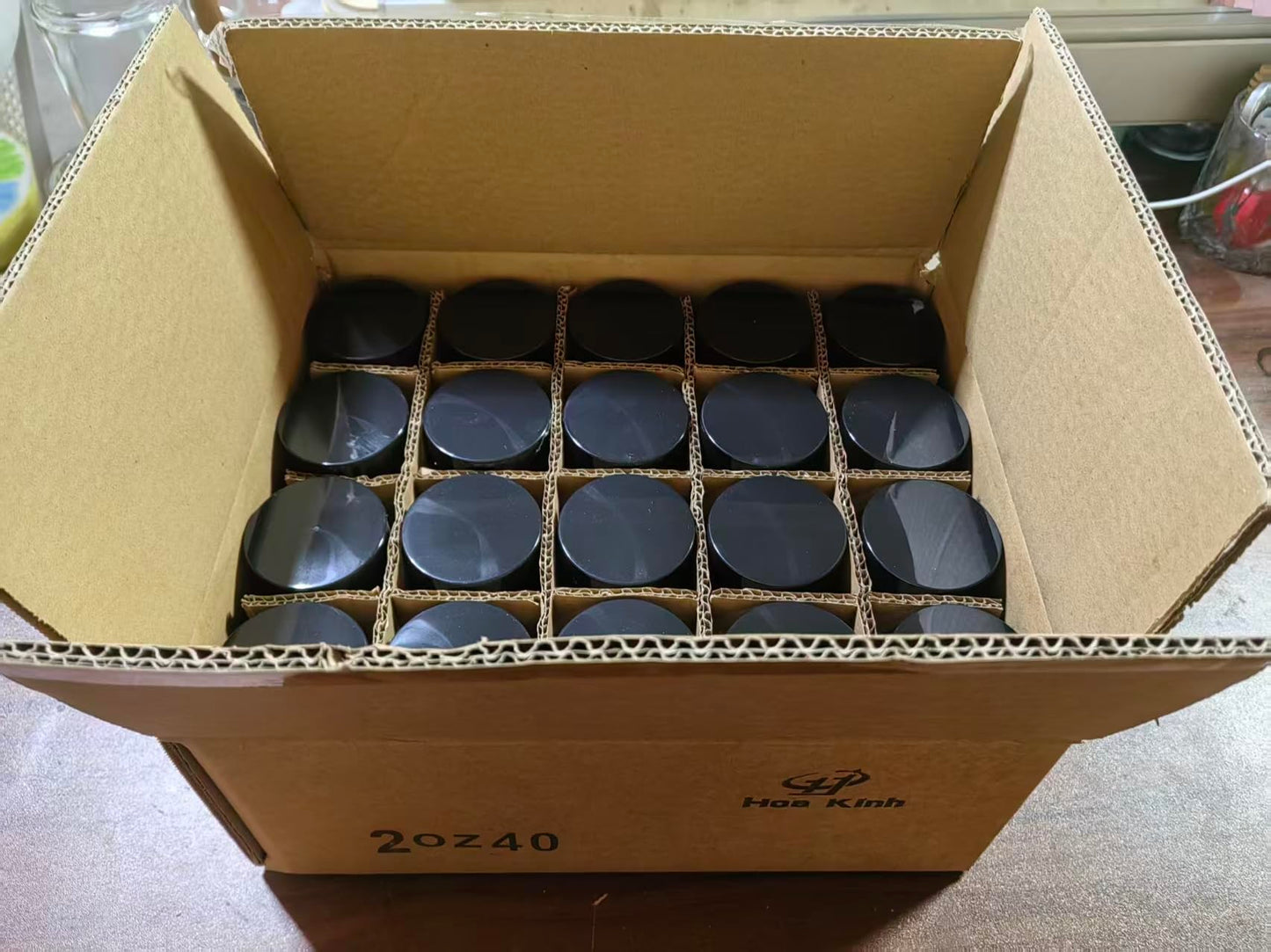11 Hoa Kinh 2oz Jars with Lids 40 Pack Amber Glass Jars with Lids Empty Cosmetic Containers Round Airtight Glass Jar with Black Lid for Storing Lotions Powders Ointments
