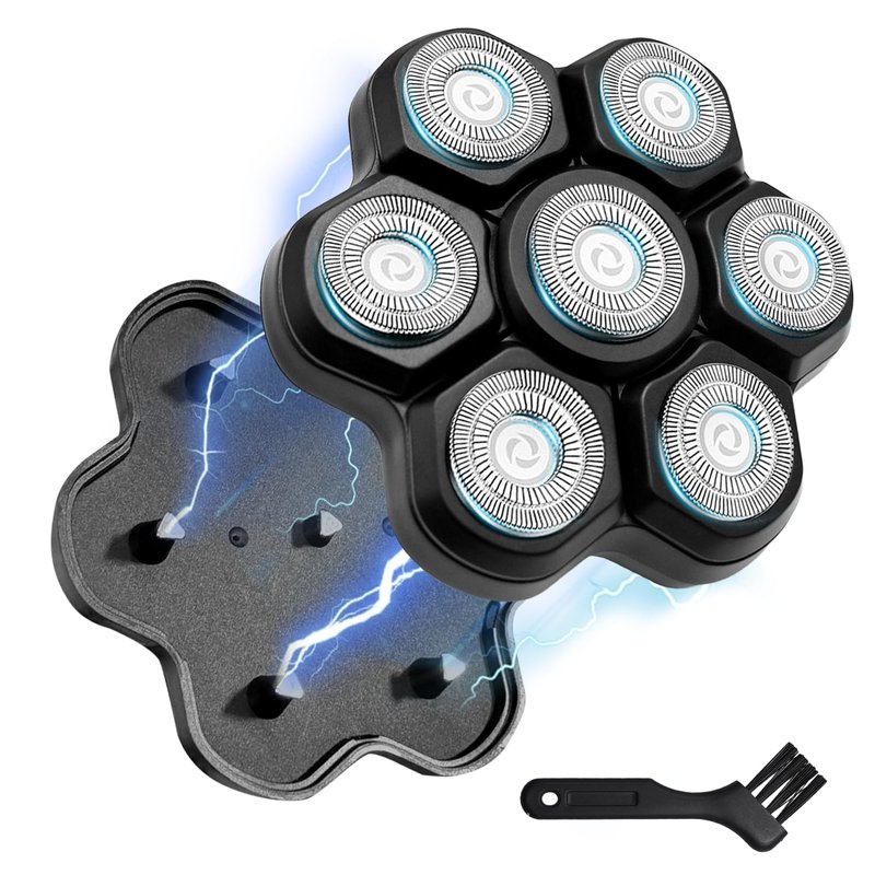 Magnetic 7D Head Shaver Replacement for Bald Men, Universal 7 Blades Floating Head for Electric Rotary Shaver, Razor Head with Brush Accessories