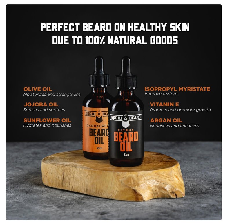 Beard Oil for Men, 2oz Sandalwood & 2oz Citrus Scent, with Jojoba & Argan Oil, Beard Moisturizer, Softener, & Conditioner, All Natural, (2 Pack)