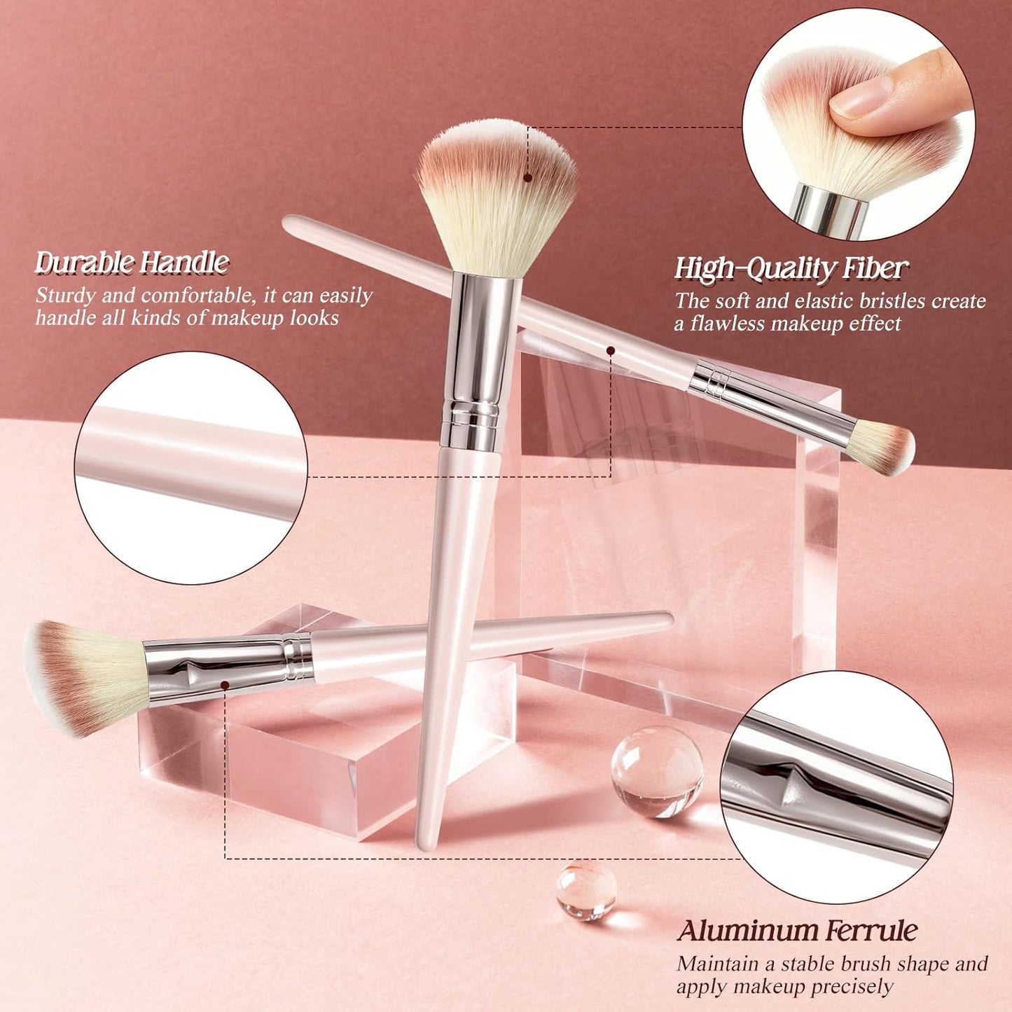 Premium 10-Piece Makeup Brush Set - Soft Synthetic Brushes for Blush, Eyeliner, Eyeshadow, Foundation | Travel-Friendly Pink Design