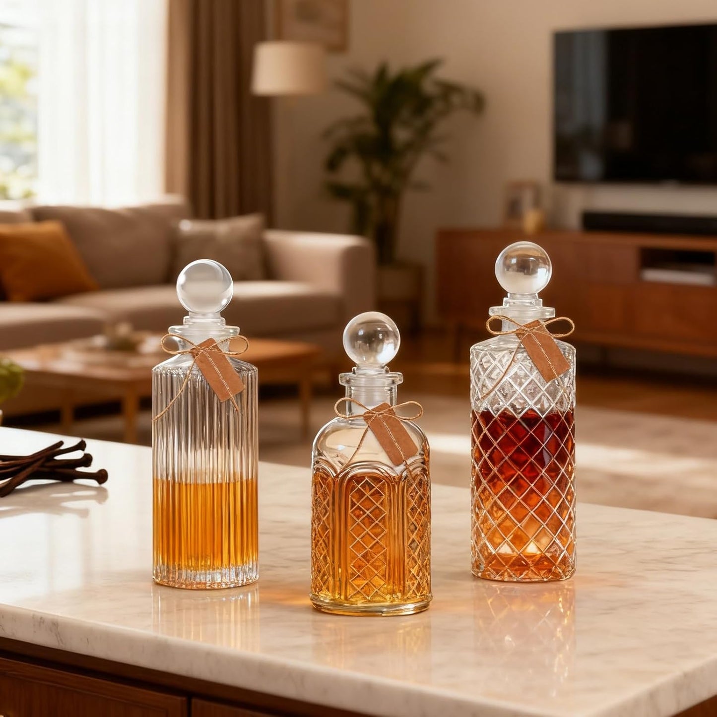Glass Vanilla Extract Bottles - 5 Oz Airtight Jars with Funnel & Labels | Set of 6 for Oils, Syrups, Sauces