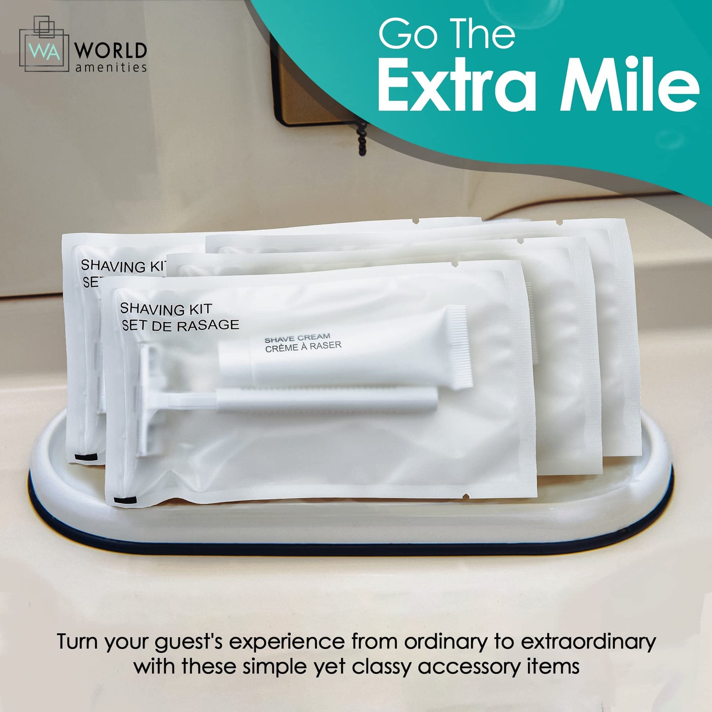 World Amenities Shave Kit (Clear Frosted Sachet) - Hotel Amenities 288 count - Includes Twin Blade Razor and Moisturizing Shave Cream