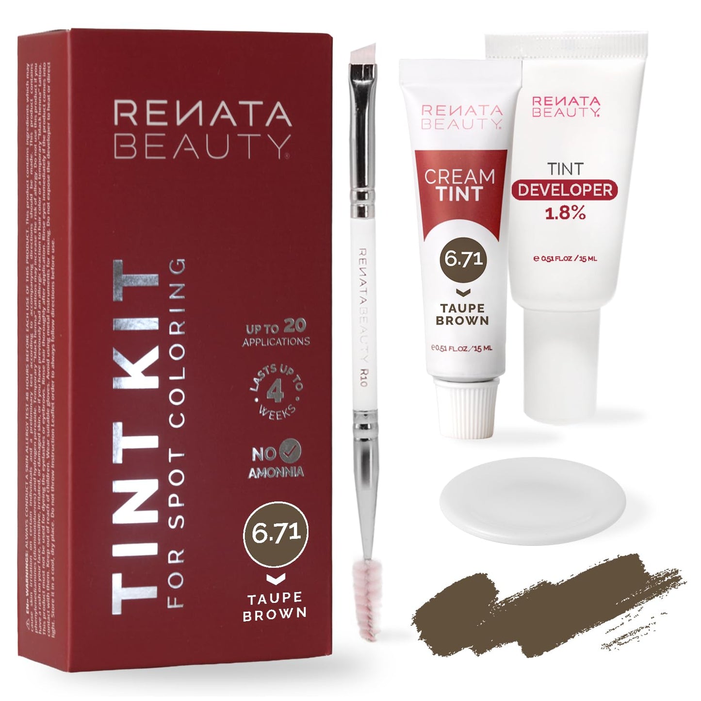 Renata Beauty Tint Kit - Cream Hair Dye for Spot Coloring | Smudge-Proof, Long-Lasting, 20 Applications - Taupe Brown