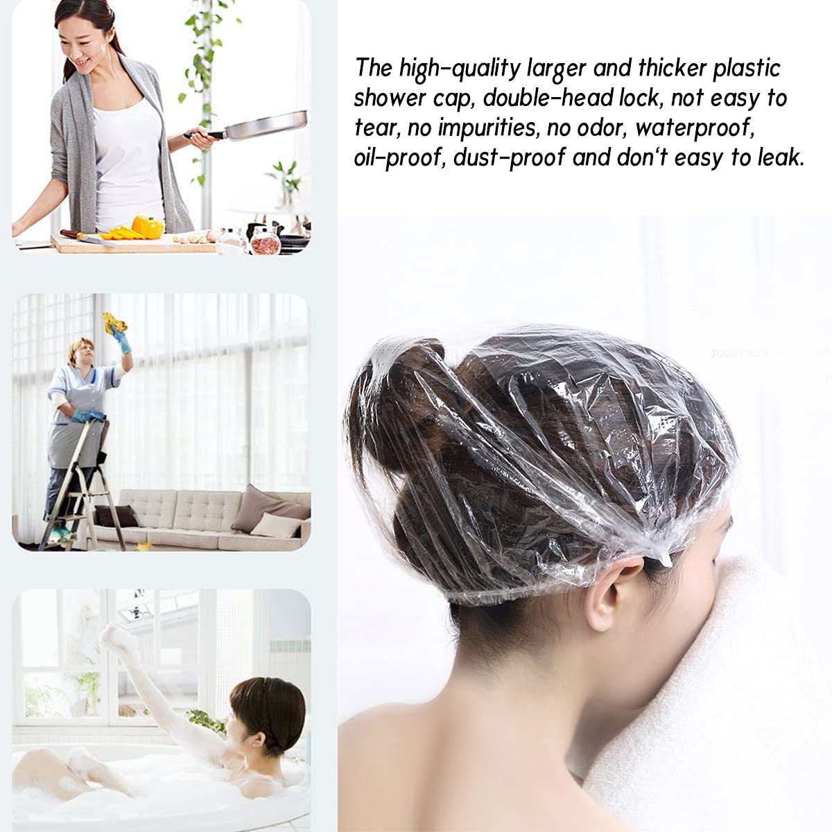30PCS Disposable Shower Caps - Large Thick Waterproof Hair Covers for Women | 20.5" Clear Spa & Travel Use