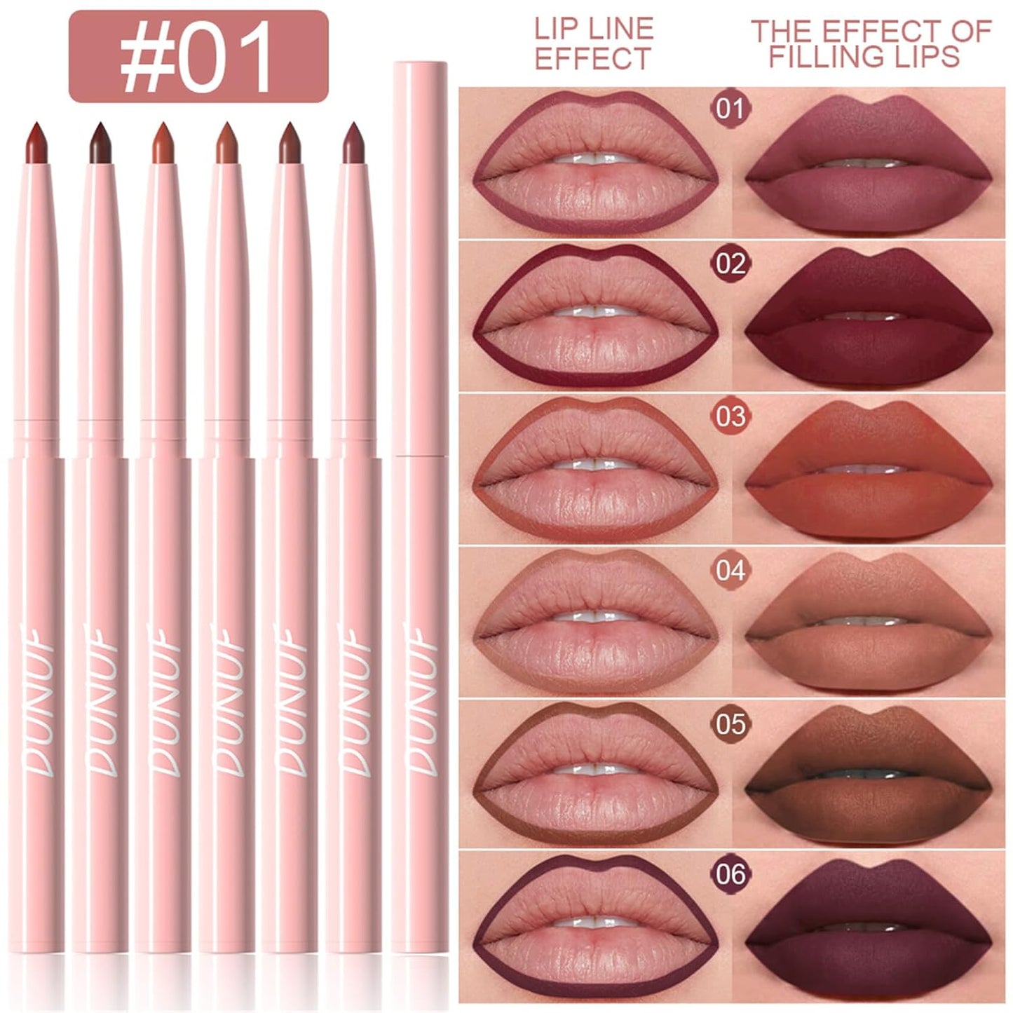 Retractable Lip Liner Pencils Set - 6 Rich Pigmented Shades | Waterproof & Long-Lasting Matte Finish