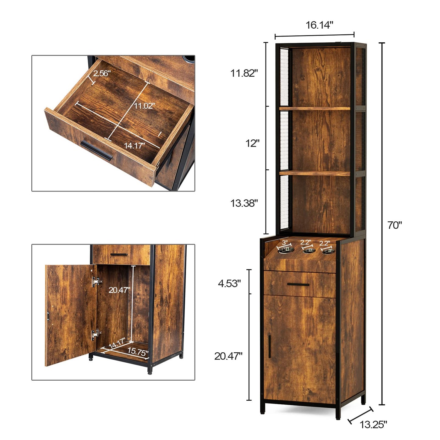 OmySalon Salon Station, Barber Stations with 3-Tier Storage Shelf, Hair Styling Cabinet with 1 Drawer, 1 Storage Cabinet, 3 Hot Tool Holders, Beauty Spa Equipment, Rustic Brown