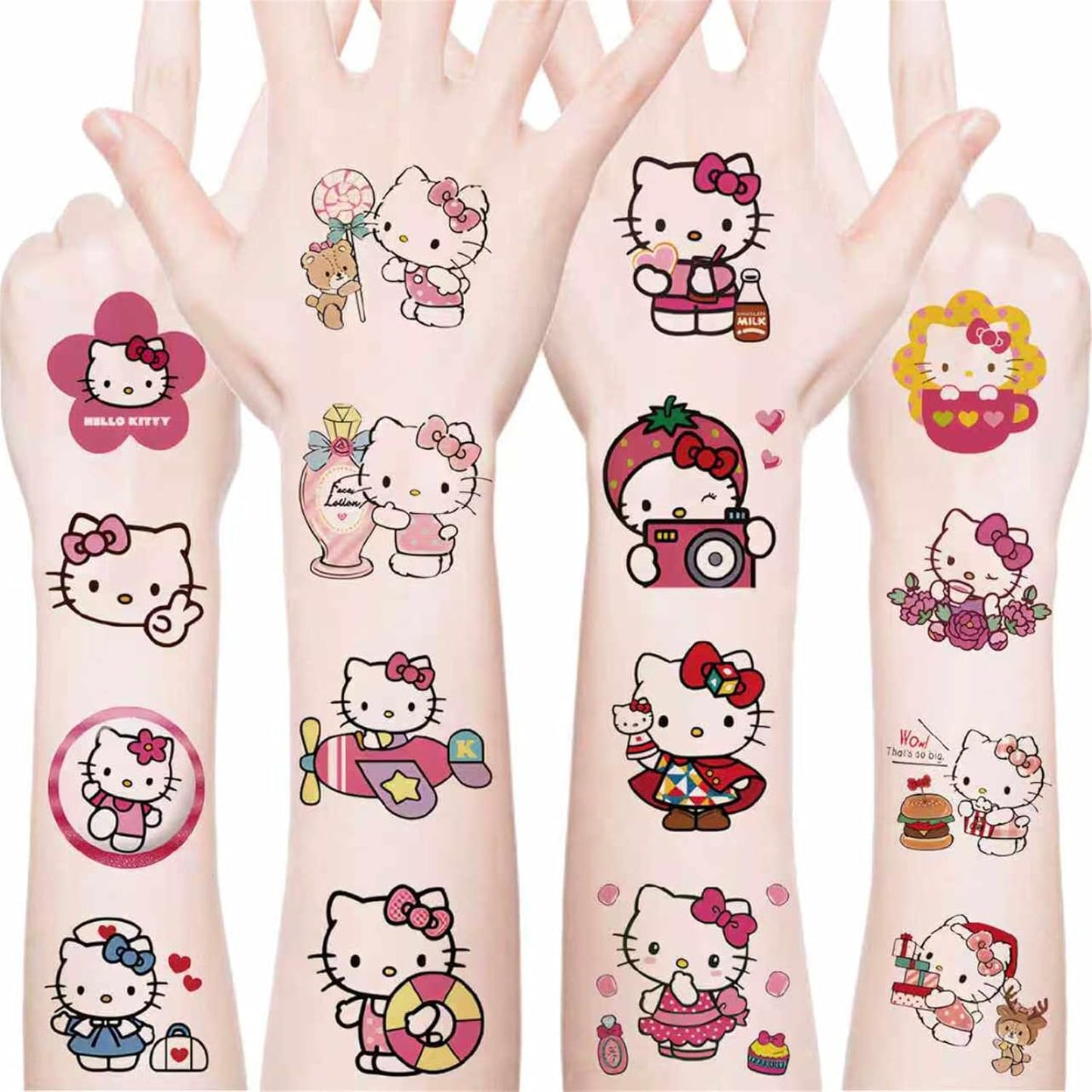 Hello Kitty Temporary Tattoos - 20 Sheets of Cute Cartoon Stickers for Kids' Parties | Birthday Favors & Decorations