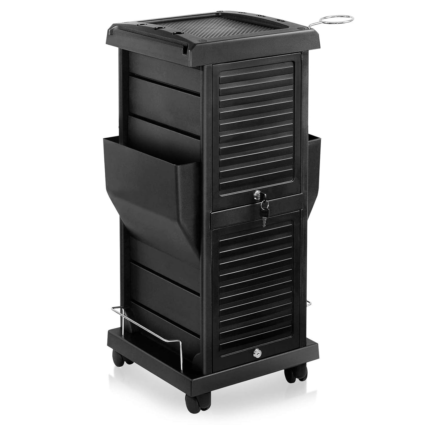 Saloniture Premium Rolling Trolley Cart - Locking Design with Pockets | Black