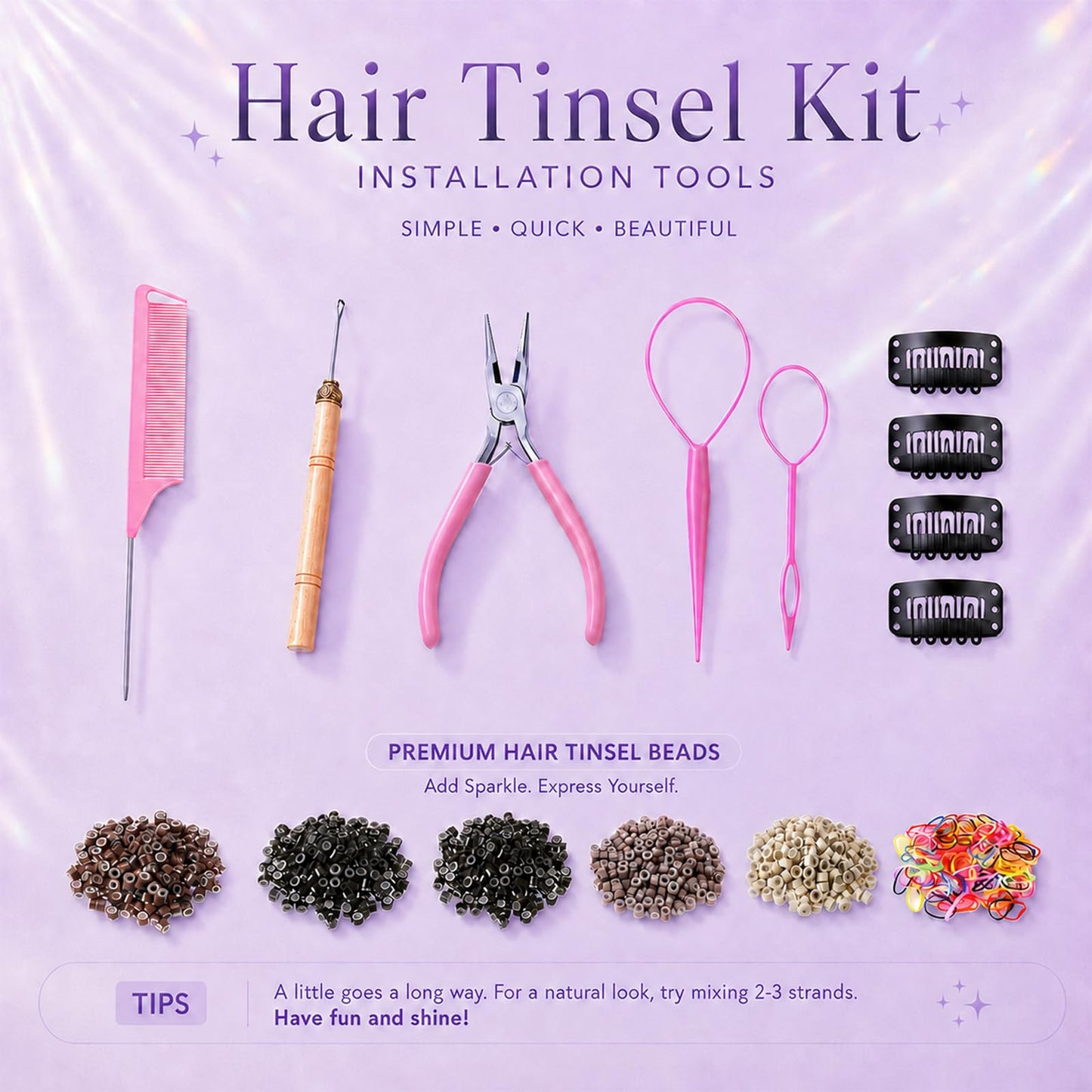 Hair Tinsel Kit 20 Colors Glitter Tinsel Hair Extensions for Women Girls