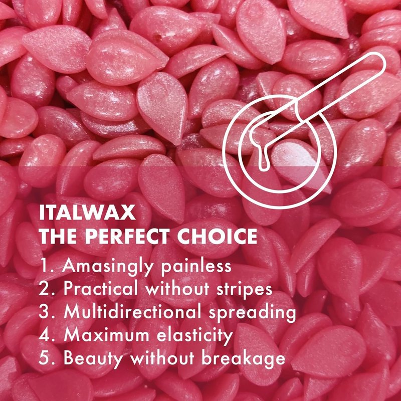 Italwax Top Line Pink Pearl Hard Wax Beads 1.65 lb (750 g) – Semi-Creamy Unscented Hard Wax for Facial Areas, Strong from First Pull, Suitable for Sensitive Skin, Professional Use – Made in Italy