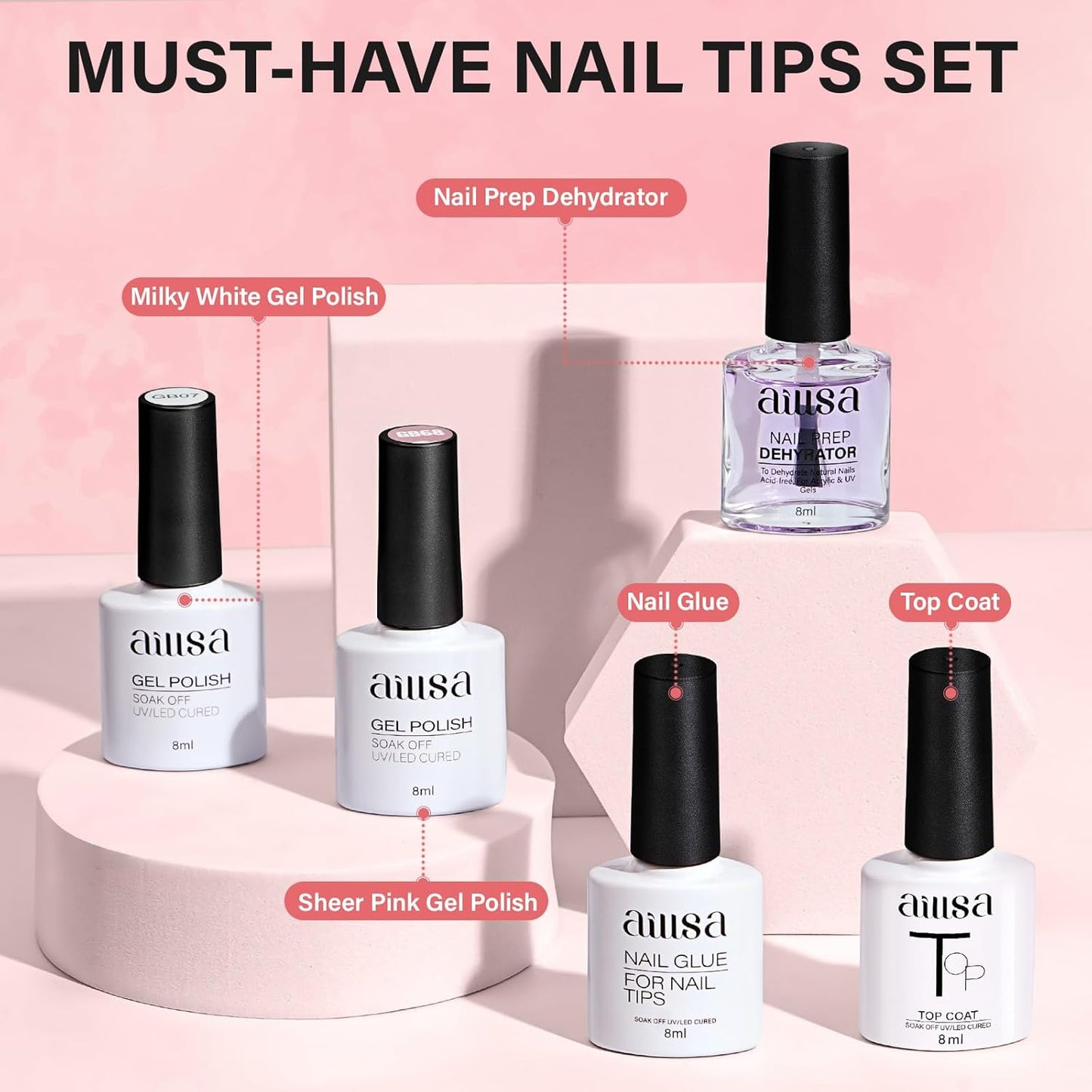 Almond Nail Kit - 240pcs Short Gel Nail Tips with UV Lamp & 2-in-1 Glue | DIY Home Salon Essentials