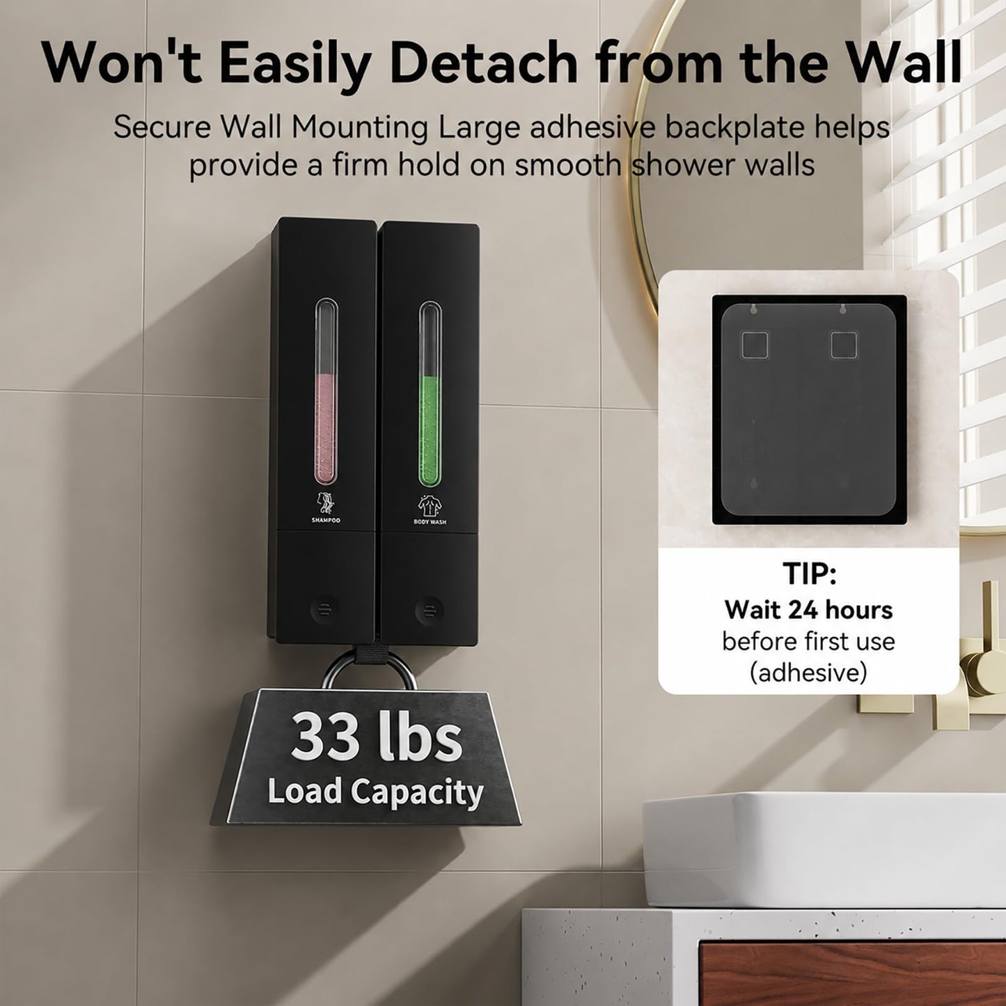 Shampoo and Conditioner Dispenser 2-Chamber Wall-Mounted Shower Soap Dispenser, No-Drill Installation, 800ML Capacity, Ideal for Bathrooms
