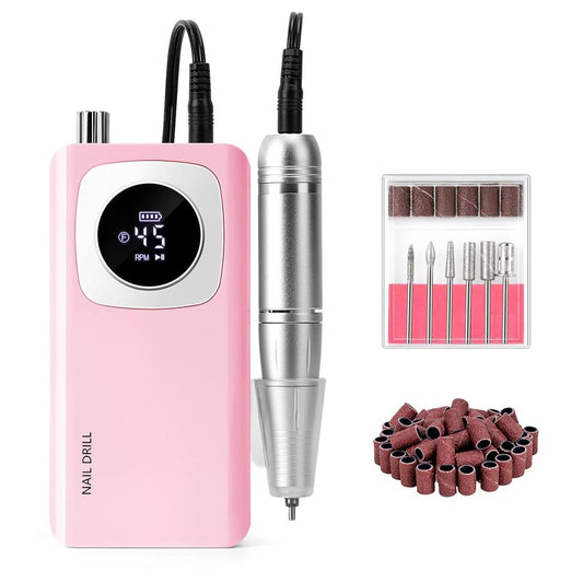 Rechargeable Electric Nail File - 45000RPM Portable Efile Drill Kit | Cordless Nail Drill for Acrylic & Gel Nails, Pink