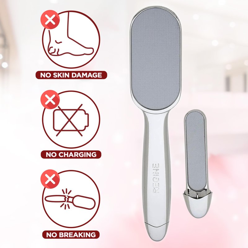 World's Best 2-in-1 Pedicure File - Nano Laser Etched Glass Foot File & Callus Remover - Scraper for Cracked Heels, Exfoliator for Dry Skin - Pedicure Tools for Feet, Callous Peeler Scrubber - Chrome