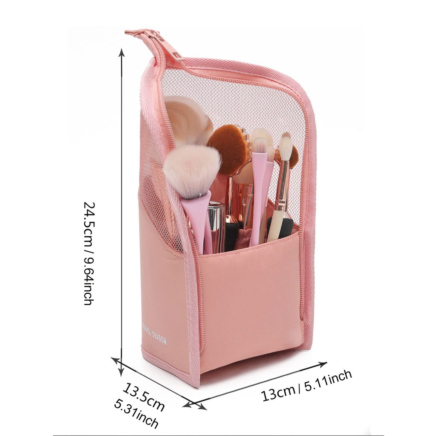 Linsiter Makeup Brush Travel Case Stand Up, High Capacity Makeup Organizer Portable Travel Makeup Brush Holder (Pink)
