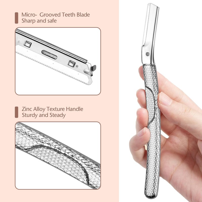 Dermaplaning Tool for Face, Eyebrow Razor, Eyebrow Shaping, Eyebrow Hair Trimmer and Shaver with Protective Cover, Facial Hair Remover for Women, Hair Removal and Exfoliation (Silver)