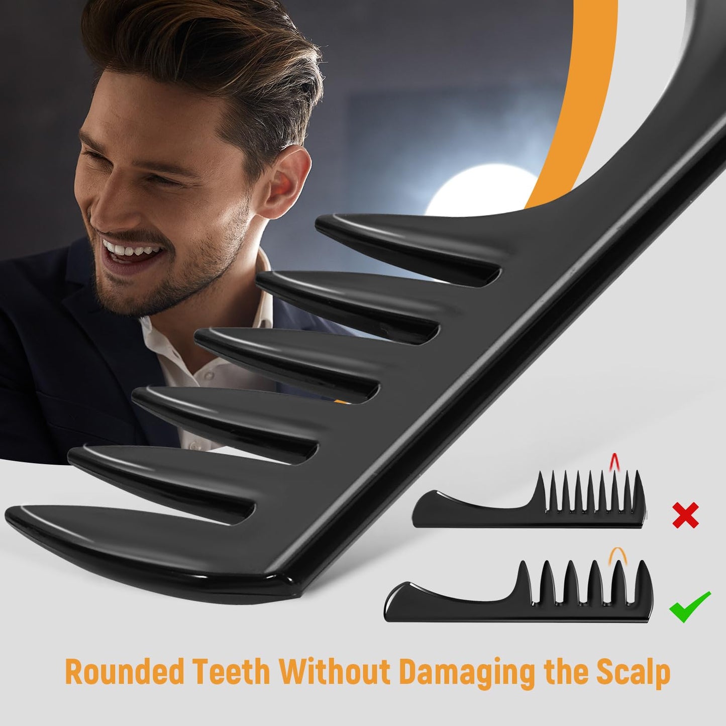 3Pcs Hair Styling Combs Set for Men - Black Wide Tooth Texture Comb for Quiff, Pompadour, Slick Back | Perfect for Barbers