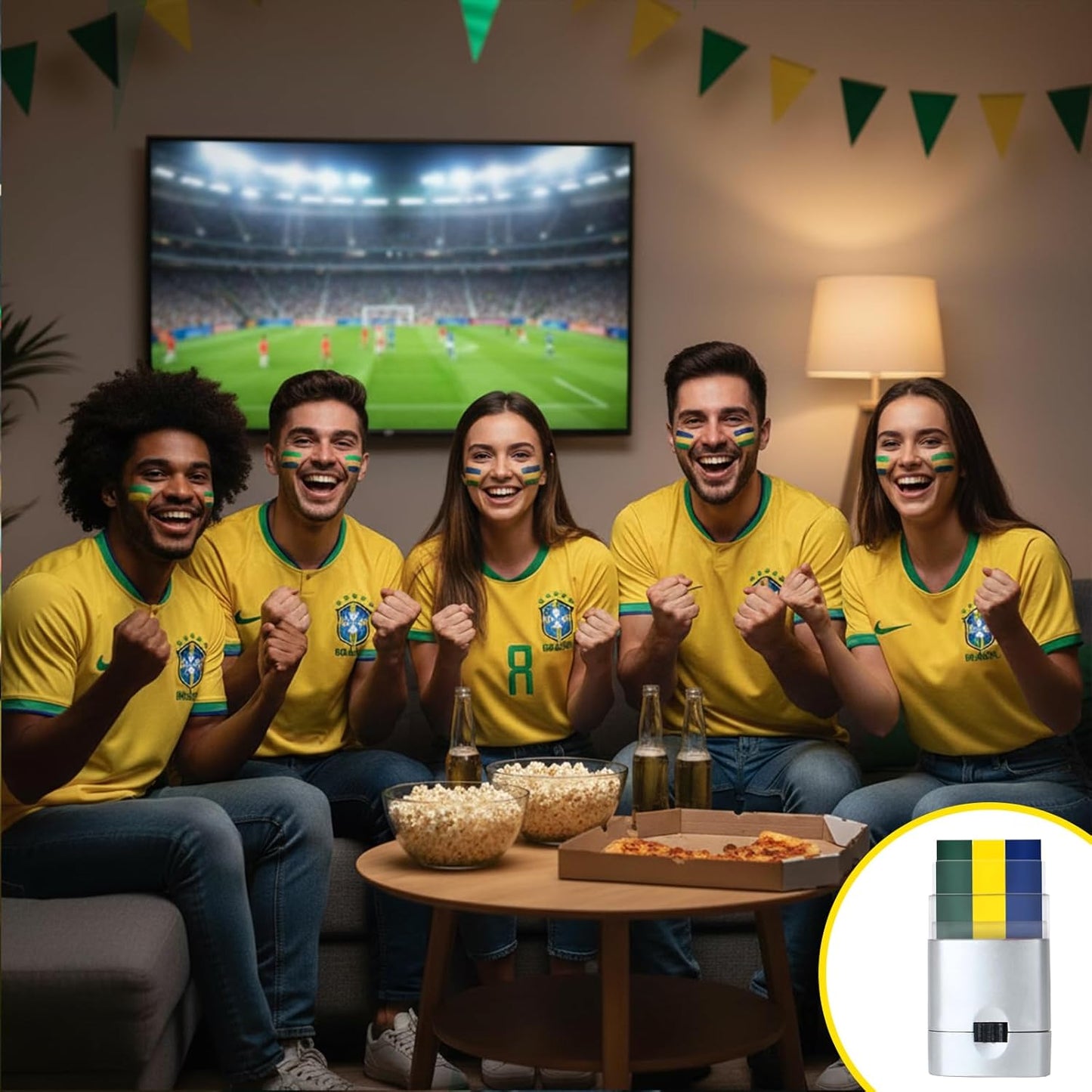Eye Face Paint Sticks - Blue, Yellow & Green | Brazil Sports Makeup for Football, Soccer & Baseball Fans