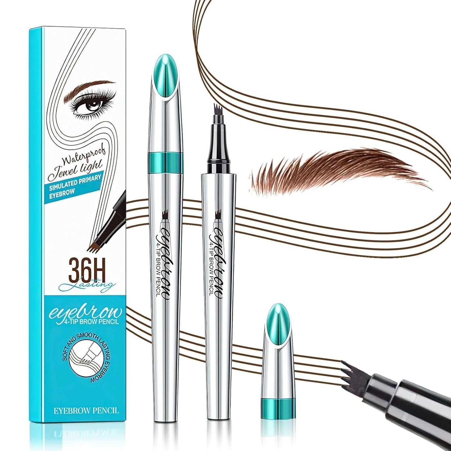 Microblading Eyebrow Pen - Long-Lasting 4 Fork Tip Tattoo Pencil | Dark Brown, Easy to Use Eyebrow Brush