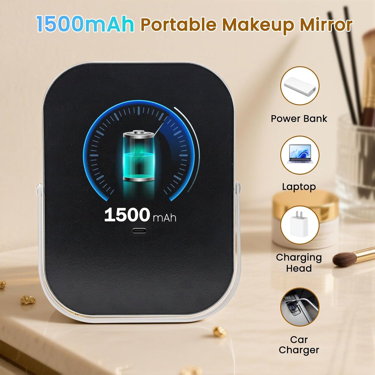 Rechargeable Makeup Mirror with Lights - 10"×8" Dimmable HD Vanity Mirror | Smart Touch, 3-Color Lighting, Portable Travel Essential