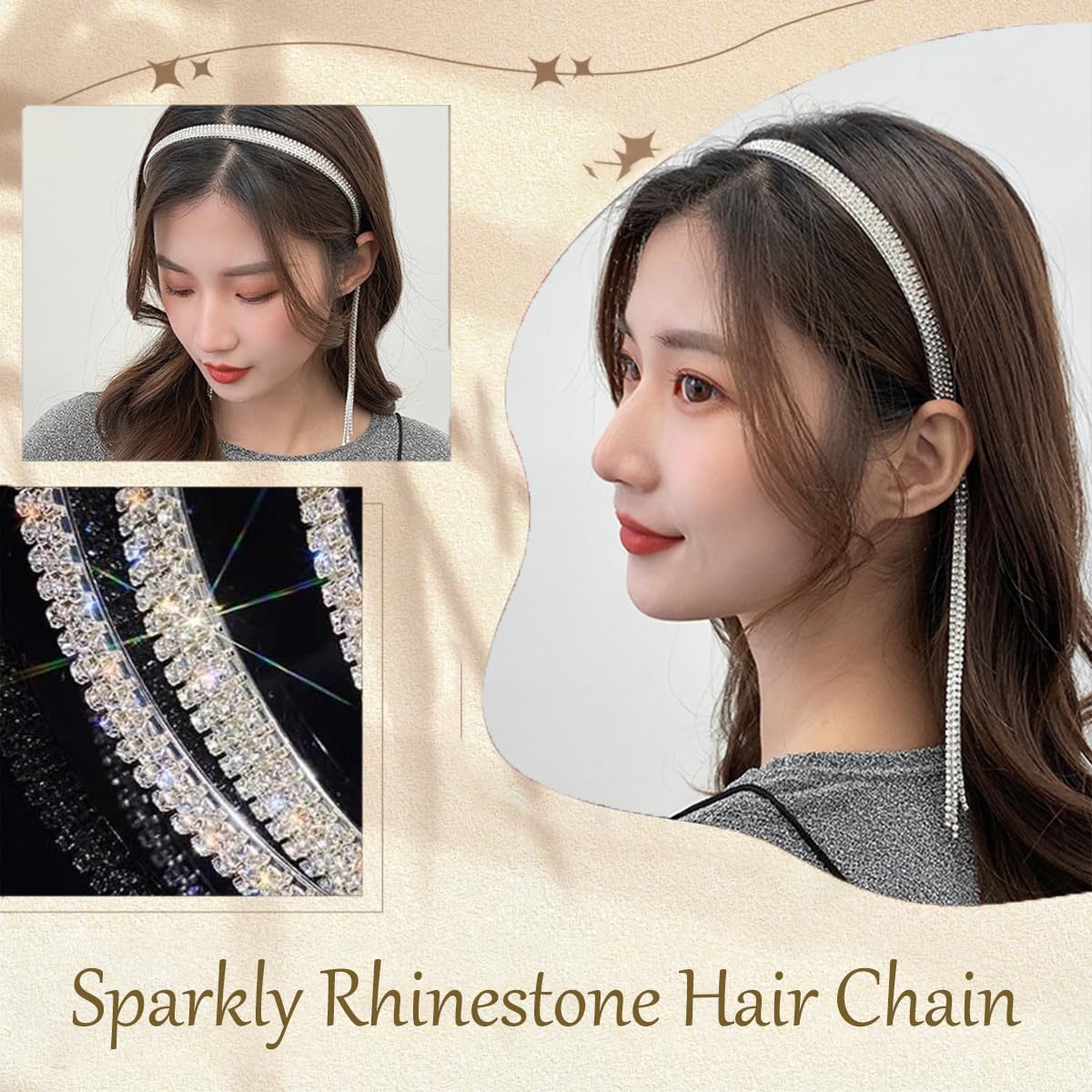 Elloph Crystal Disco Headband - Silver Tassel Sparkly Diamond Rhinestone Women's Headband - 70s Hair Accessory - 1 Count (Pack of 1)
