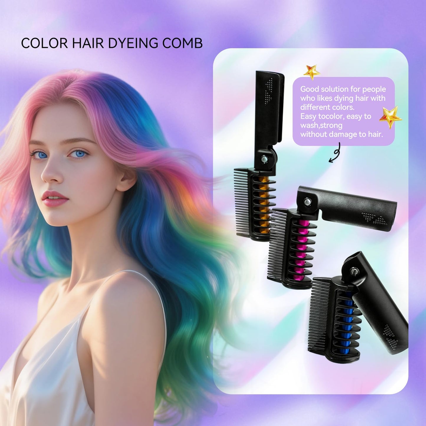 BEUKING Temporary Color Hair Dyeing Comb, Disposable Folding Hair Dye Comb, Washable Highly Pigmented Easy to Dye for Halloween Christmas Festivals DIY Party