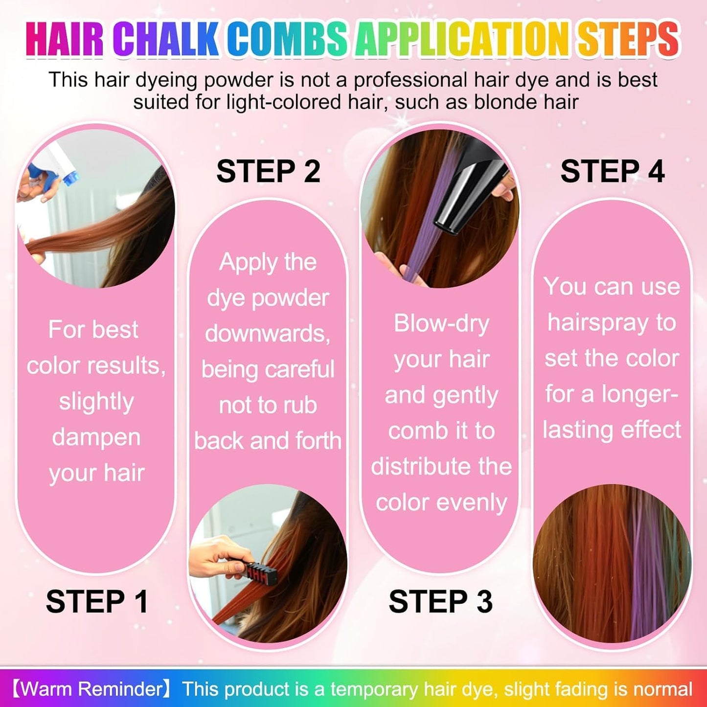 Vibrant Temporary Hair Chalk Combs - 10 Festive Colors | Washable & Quick Dry for Parties