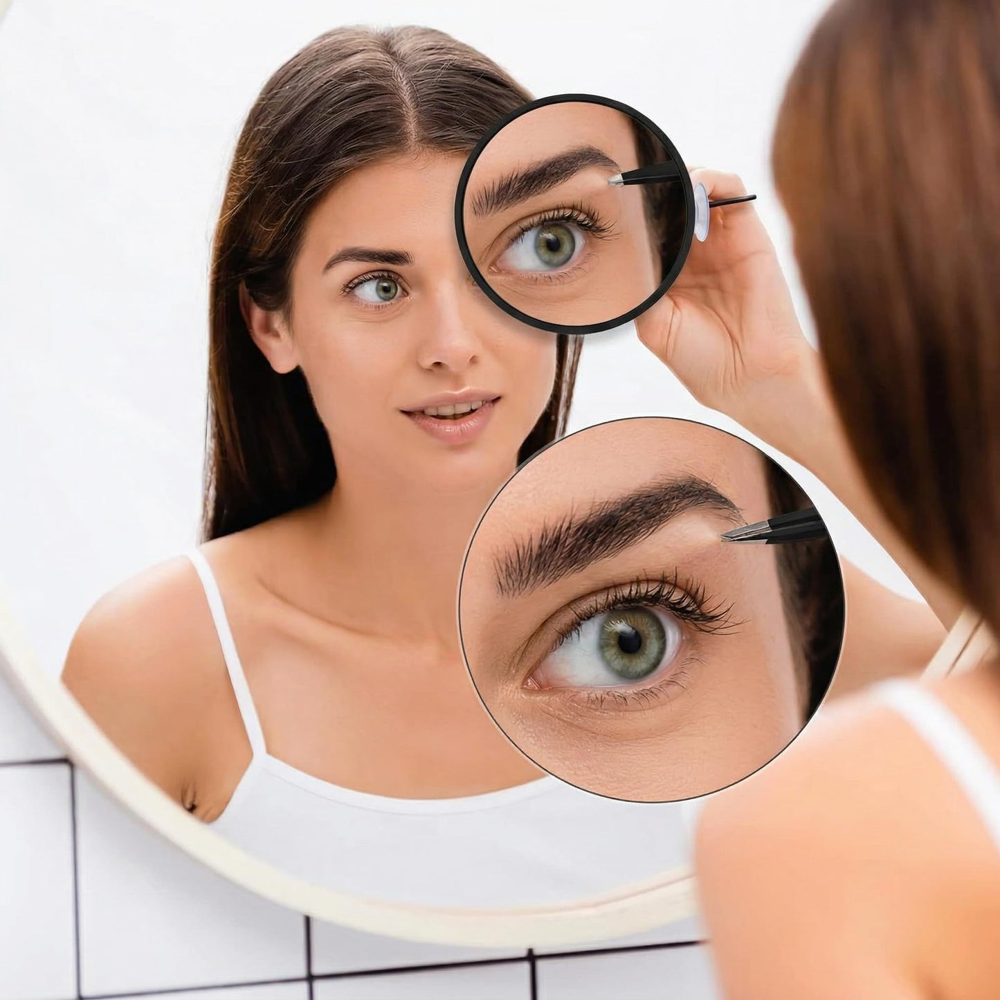 Magnifying Mirror, 50X High Magnification Round Handheld Suction Cup Black Tool, Portable Small Makeup Mirror with Tweezers for Precise Eyebrow Plucking Blackhead Removal and Facial Grooming