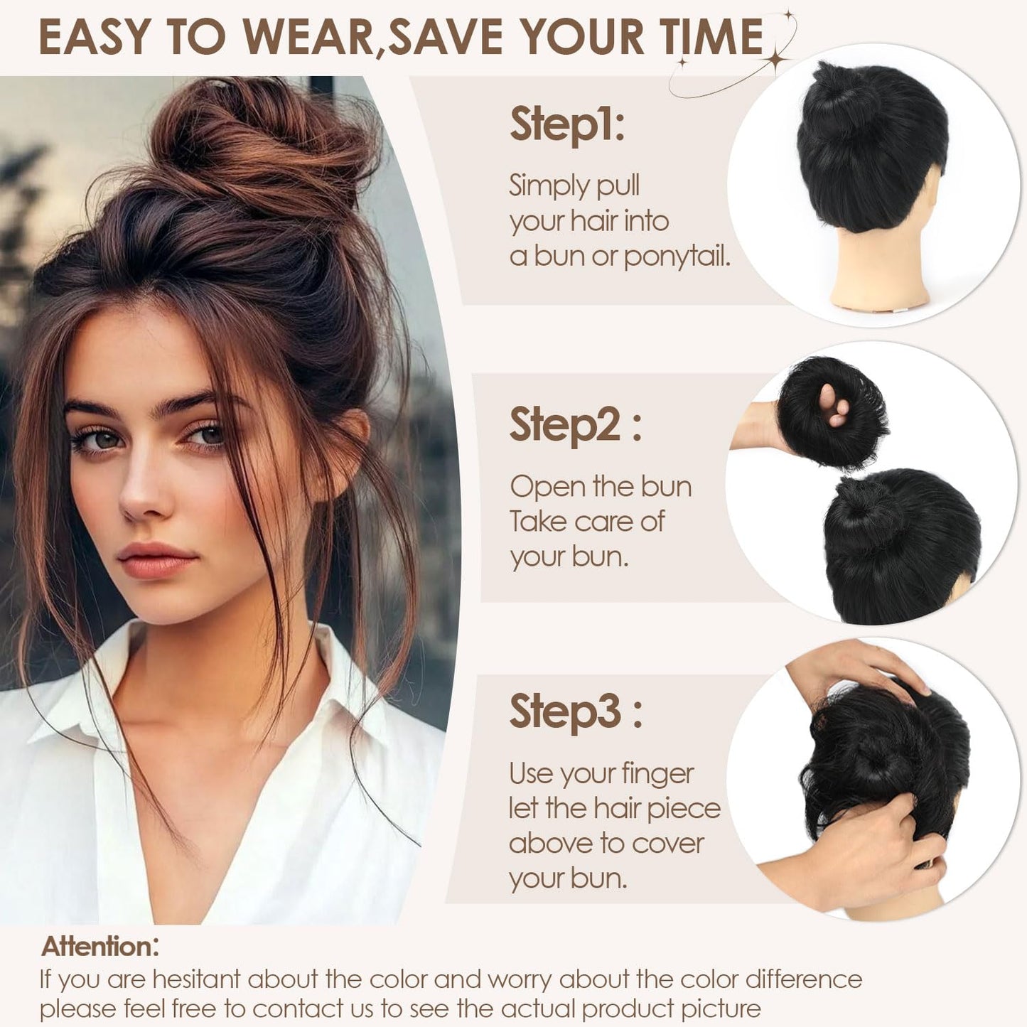 Human Hair Messy Bun - Ash Blonde Wavy Updo Scrunchies | 2 Count, Fluffy & Stretchy Donut Chignons