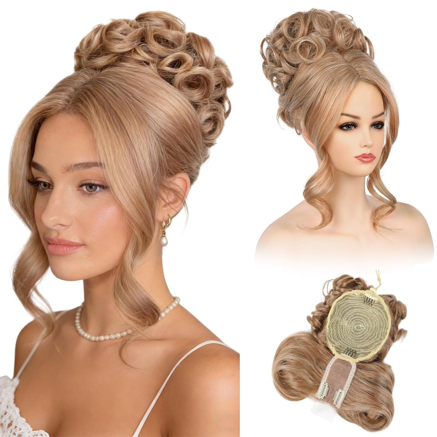 Messy Bun Hair Piece with Bangs - 2-in-1 Curly Updo Wig & Hair Topper | Natural-Looking Drawstring Ponytail Extension in Chocolate Brown