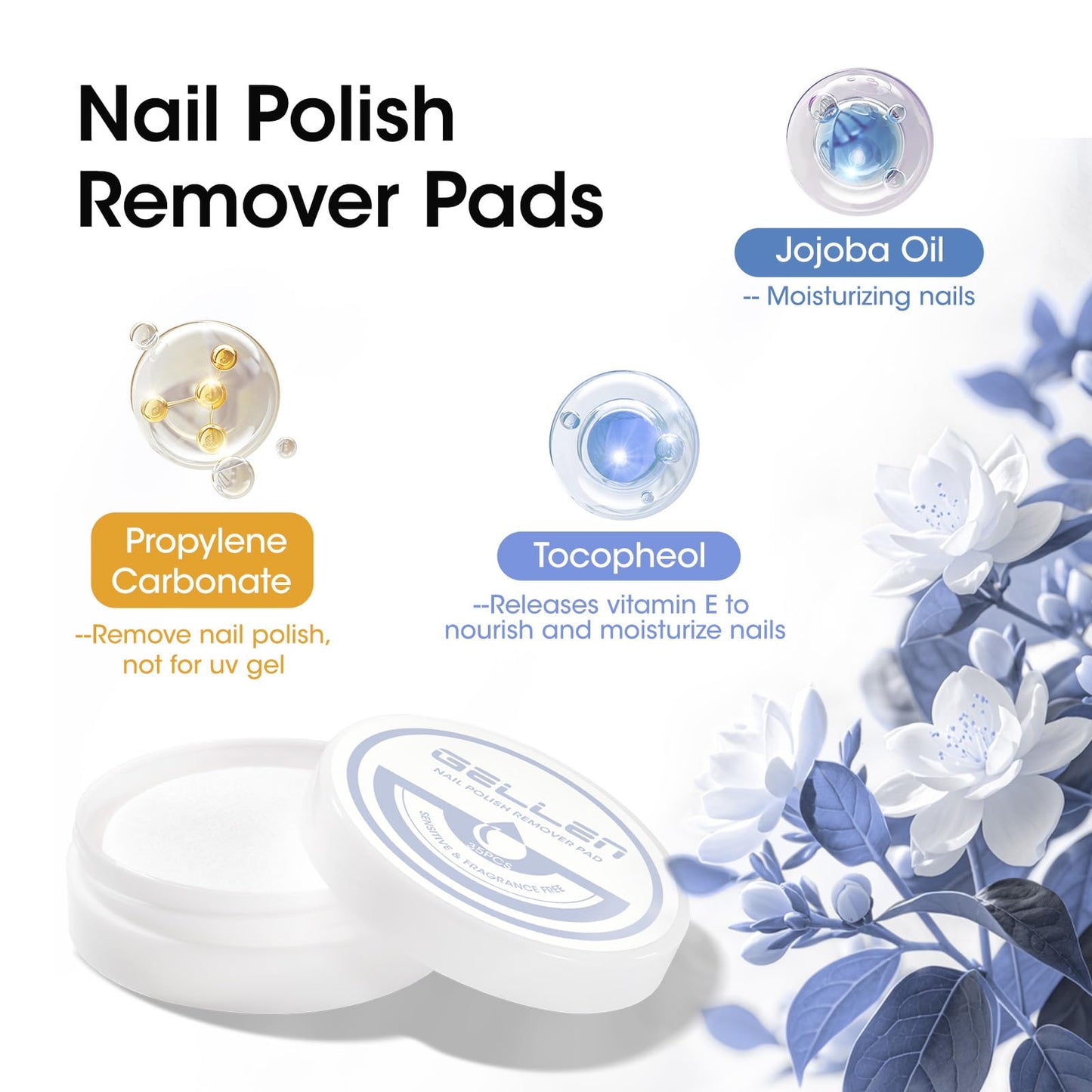 GELLEN Nail Polish Remover Jar, Fragrance Acetone Free, 5-9s Quick Removal