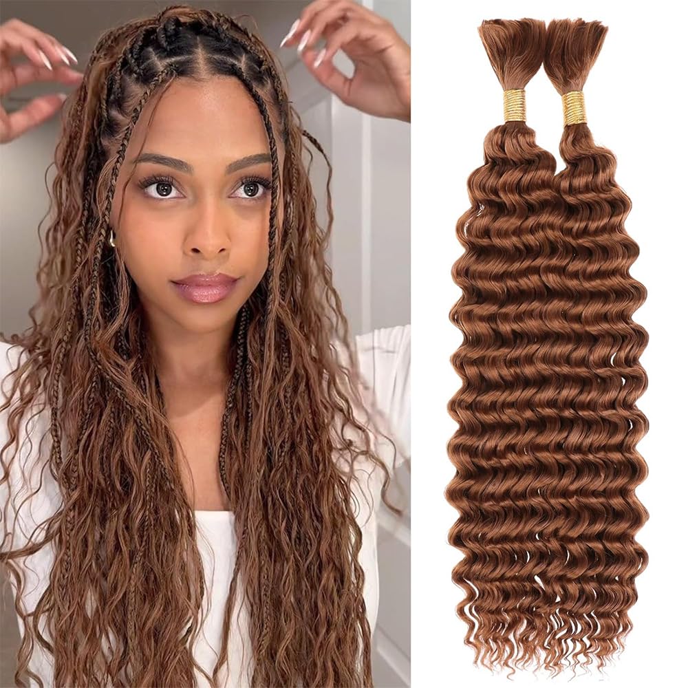 Color 30 Boho Hair for Braiding Light Brown Deep Curly Boho Braids 18 18 Inch 100g No Weft Deep Water 2 Bundles/pack #30 Boho Braiding Hair Extensions