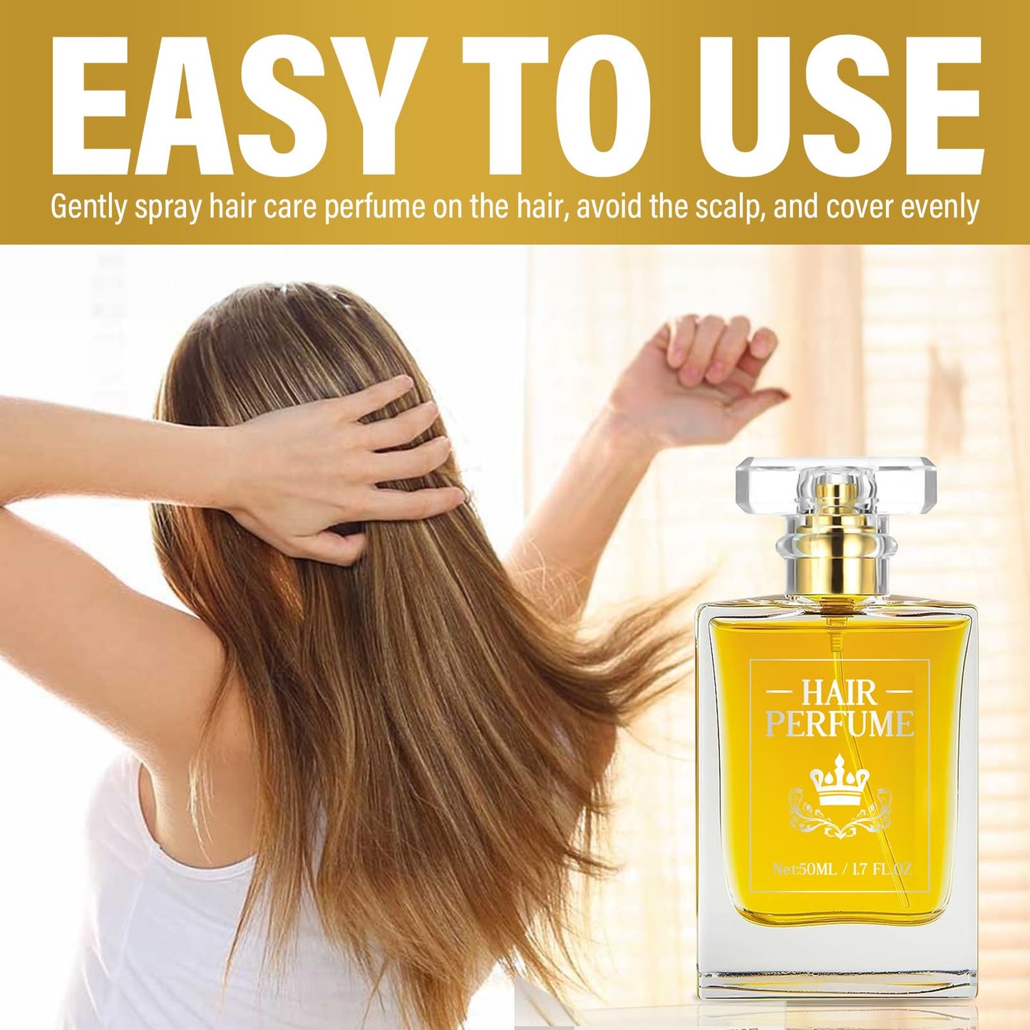 Hair Perfume, Moist Essential Oils for Dry Damaged Hair, Long-lasting Hair Refreshes Mist, Nourishing Dry Hair, Provides Softness and Brilliant Shine, Fragrance Pheromone Perfume for Women, 1.7fl oz