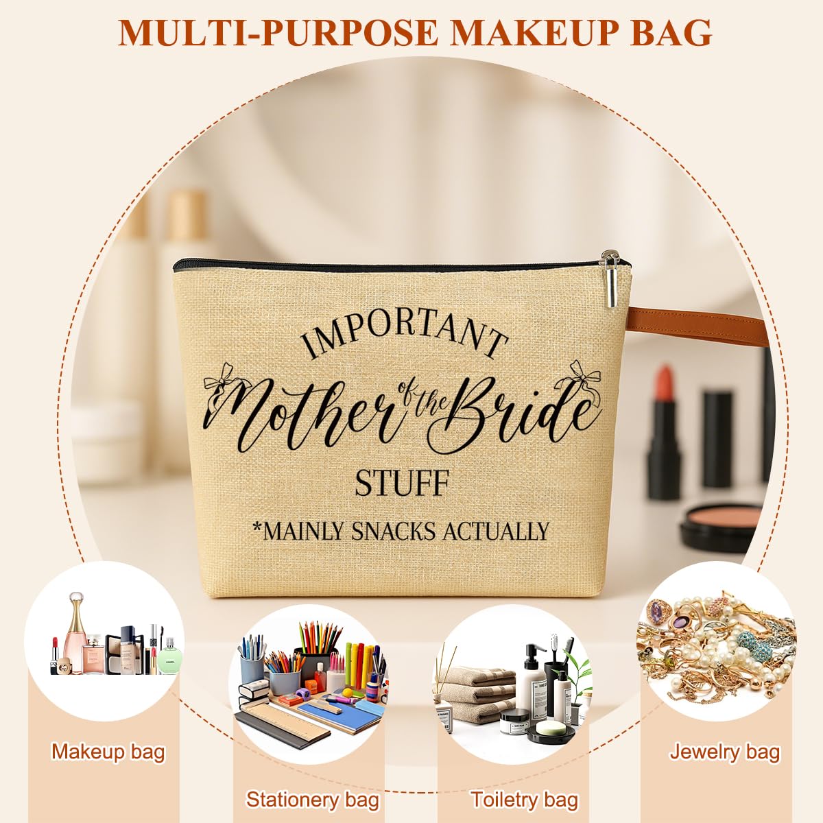 NBIAN Elegant Makeup Bag - Mother of The Bride Present Set, Bridal Shower Keepsake for Her, Newlywed Essential Gift Idea - Perfect Ladies Friend Coworker Surprise