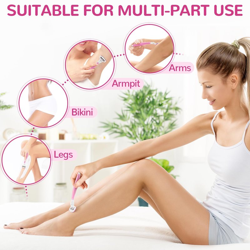Razors for Women Include 2 Non-Slip Handles and 14 Blade Refills with a Shower Holder, 5 Premium Blades Women's Razors for Shaving with 360° Lubrication Reduces Irritation, Green