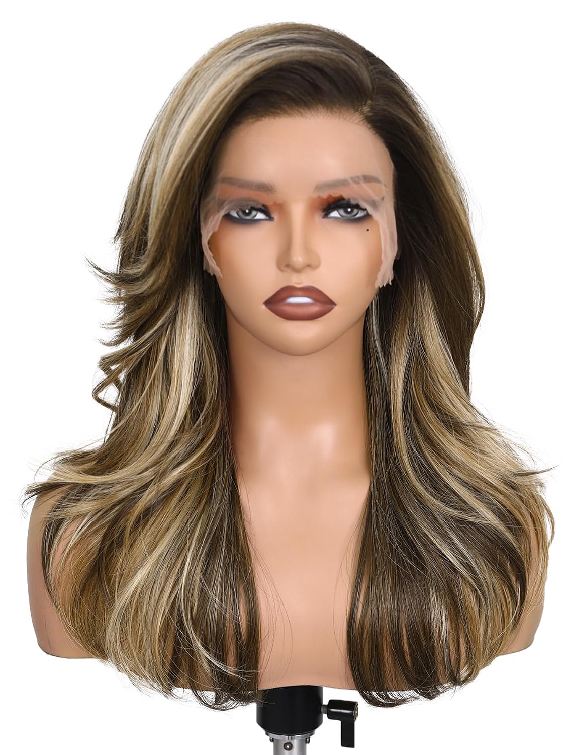 13x6 Synthetic Lace Front Wig - 18 Inch Blonde Layered Glueless Design | Pre-Plucked Hairline, Natural Density, Ombre Ash Blonde